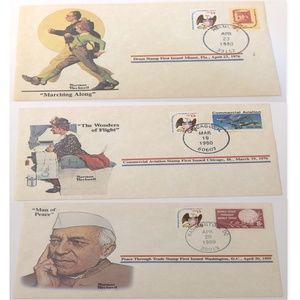 Norman Rockwell Collection 3 Stamped Envelopes